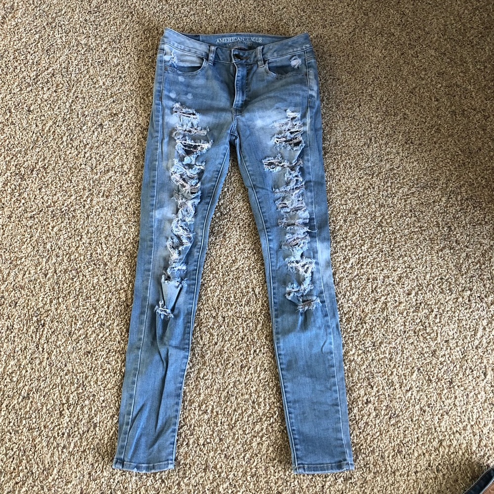 rarely worn ripped light wash jeans